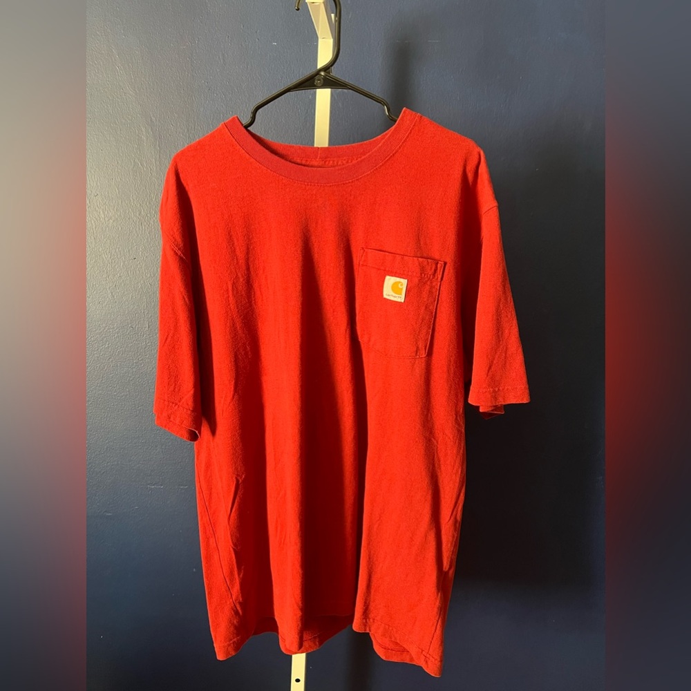Carhartt T-shirt Mens L Loose Fit Heavyweight Pocket Tee candy apple Red K87 637